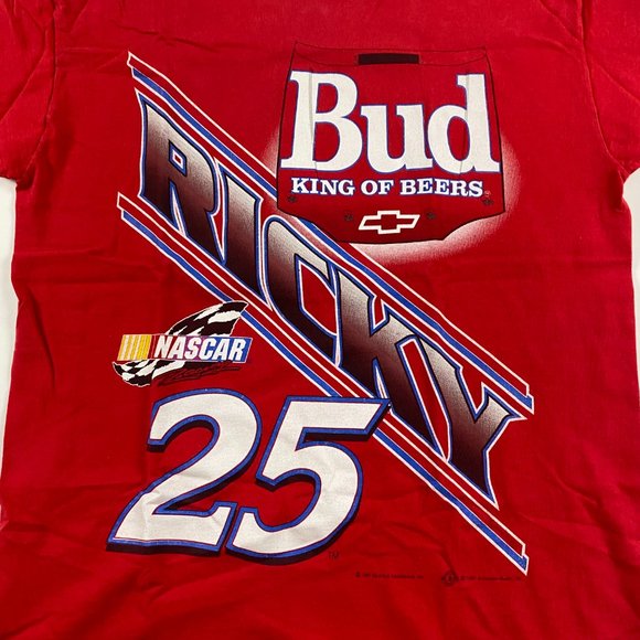 Vintage 90s Ricky Craven Budweiser NASCAR T Shirt Mens Large All Over Print - Picture 3 of 16